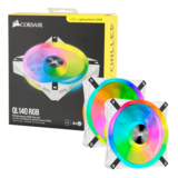 Case Fan - iCUE QL140 RGB 2 x 140mm, White, w/ Controller, RGB LEDs, 1250 RPM, 50.2 CFM, 26 dBA, Cooling Fans
