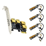 N/A - Adapter Card, 4 Port PCIe Riser Adapter Board PCI-E 1x to 4 USB 3.0 PCI-E Rabbet GPU, 6 PIN Extension Cables