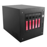 Server Chassis - S-35-B5RD, Red HDD Handle, 5x 3.5" Hotswap Bays, 1x 2.5" Drive Bay, No PSU, Mini-ITX, Black/Red, Storage Mini Tower