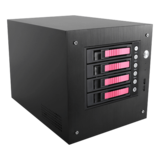 Server Chassis - S-35-B4RD, Red HDD Handle, 4x 3.5" Hotswap Bays, 1x 2.5" Drive Bay, No PSU, Mini-ITX, Black/Red, Storage Mini Tower