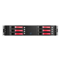 D-260HB-RED, Red HDD Handle, 6x 3.5&quot; Hotswap Bays, No PSU, microATX, Black, 2U Chassis