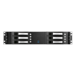 D-260HB-SILVER, Silver HDD Handle, 6x 3.5&quot; Hotswap Bays, No PSU, microATX, Black, 2U Chassis