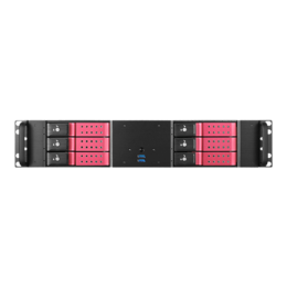 D-260HN-RED, Red HDD Handle, 6x 3.5&quot; Hotswap Bays, No PSU, microATX, Black, 2U Chassis