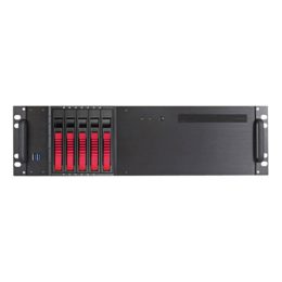 D-350HB-T-RED, Red HDD Handle, 1x Slim 5.25&quot;, 3x 3.5&quot;, 5x 3.5&quot; Hotswap Bays, No PSU, ATX, Black/Red, 3U Chassis