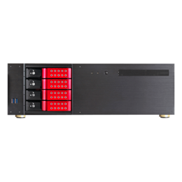 D-340HN-DT-RED, Red HDD Handle, 1x Slim 5.25&quot;, 3x 3.5&quot;, 4x 3.5&quot; Hotswap Bays, No PSU, ATX, Black/Red, 3U Chassis