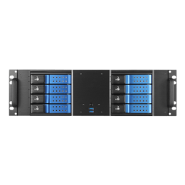 D-380HN-BLUE, Blue HDD Handle, 8x 3.5&quot; Hotswap Bays, No PSU, ATX, Black/Blue, 3U Chassis