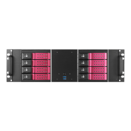 D-380HN-RED, Red HDD Handle, 8x 3.5&quot; Hotswap Bays, No PSU, ATX, Black/Red, 3U Chassis