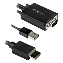 6ft VGA to HDMI Converter Cable with USB Audio Support & Power - Analog to Digital Video Adapter Cable to connect a VGA PC to HDMI Display - 1080p Male to Male Monitor Cable