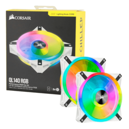 iCUE QL140 RGB 2 x 140mm, White, w/ Controller, RGB LEDs, 1250 RPM, 50.2 CFM, 26 dBA, Cooling Fans