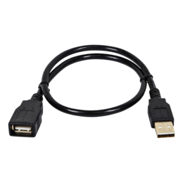 USB Type-A to USB Type-A Female 2.0 Extension Cable - 28/24AWG, Gold Plated, Black, 1.5ft