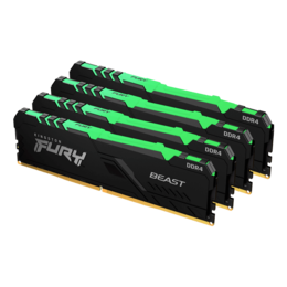 64GB (4 x 16GB) FURY Beast DDR4 3600MHz, CL18, Black, RGB LED, DIMM Memory