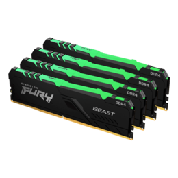 32GB (4 x 8GB) FURY Beast DDR4 3600MHz, CL17, Black, RGB LED, DIMM Memory