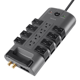 BP112230-08, 12 Outlets, 8-ft cord, 125V/15A, Black, Pivot-Plug Surge Protector