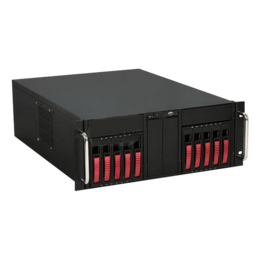 D Storm D410-B10RD, Red HDD Handle, 4x 5.25&quot; Drive Bays, 10x 3.5&quot; Hotswap Bays, No PSU, E-ATX, Black/Red, 4U Chassis