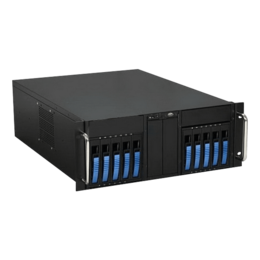 D Storm D410-B10BL, Blue HDD Handle, 4x 5.25&quot; Drive Bays, 10x 3.5&quot; Hotswap Bays, No PSU, E-ATX, Black/Blue, 4U Chassis