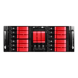 D Storm D410-DE15RD, Red HDD Handle, 15x 3.5&quot; Hotswap Bays, No PSU, E-ATX, Black/Red, 4U Chassis
