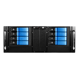 D Storm D410-DE8BL, Blue HDD Handle, 8x 3.5&quot; Hotswap Bays, No PSU, E-ATX, Black/Blue, 4U Chassis