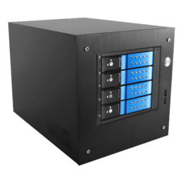 S-35-DE4BL, Blue HDD Handle, 4x 3.5&quot; Hotswap Bays, 1x 2.5&quot; Drive Bay, No PSU, Mini-ITX, Black/Blue, Storage Mini Tower