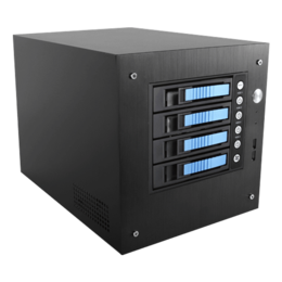 S-35-B4BL, Blue HDD Handle, 4x 3.5&quot; Hotswap Bays, 1x 2.5&quot; Drive Bay, No PSU, Mini-ITX, Black/Blue, Storage Mini Tower