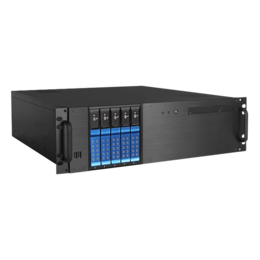 D-350HN-T-BLUE, Blue HDD Handle, 1x Slim 5.25&quot;, 3x 3.5&quot;, 5x 3.5&quot; Hotswap Bays, No PSU, ATX, Black/Blue, 3U Chassis