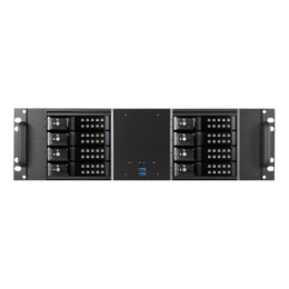 D-380HN, Black HDD Handle, 8x 3.5&quot; Hotswap Bays, No PSU, ATX, Black, 3U Chassis