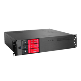 D-230HN-T-RED, Red HDD Handle, 1x Slim 5.25&quot;, 3x 3.5&quot; Hotswap Bays, No PSU, microATX, Black, 2U Chassis