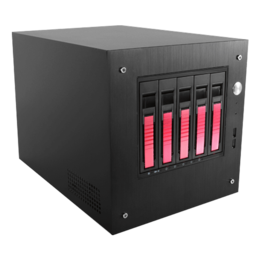 S-35-B5RD, Red HDD Handle, 5x 3.5&quot; Hotswap Bays, 1x 2.5&quot; Drive Bay, No PSU, Mini-ITX, Black/Red, Storage Mini Tower