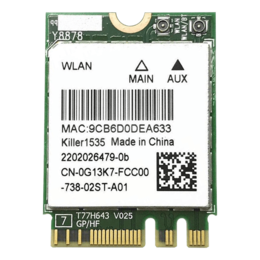 Killer™ Dual Band Wireless-AC N1535, 2x2 Wi-Fi + Bluetooth 4.1, IEEE 802.11ac, 867 Mbps, M.2 2230, Wireless Card