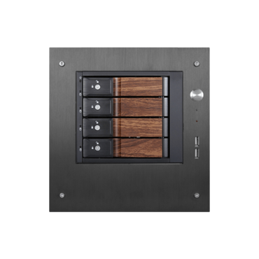 S-35-DE4WB, Wood Look Bezel, 4x 3.5&quot; Hotswap Bays, 1x 2.5&quot; Drive Bay, No PSU, Mini-ITX, Black, Storage Mini Tower
