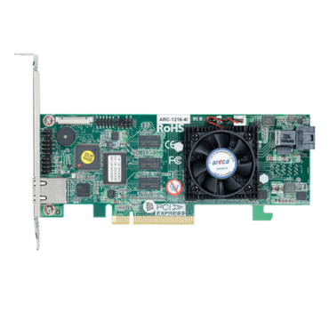 ARC-1216-4i, SAS 12Gb/s, 4-Port, PCIe 3.0 x8, Controller with 1GB Cache, Includes 1x Internal MiniSAS HD (SFF-8643) to 4x SATA Breakout Cables