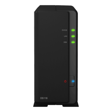 DS118 1-bay NAS Server, Realtek RTD1296 4-core 1.4 GHz, 1GB DDR4 RAM (not expandable), SATA 6Gb/s, GbLAN, USB 3.2 Gen 1 / 2, 36W PSU
