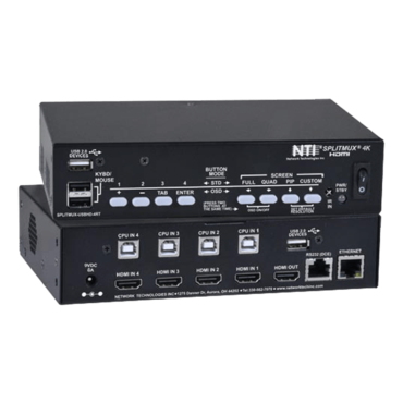 4K HDMI Quad Screen Splitter/Multiviewer with Built-In USB KVM Switch, 1RU Rackmount