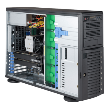 SuperWorkstation 5049A-T, 4U Tower, Intel® C621, 8x 3.5&quot; SAS/SATA Hotswap, 4x M.2 NVMe, 12x DDR4, 1x 10GBase-T and 1x 1GbE LAN ports, 1200W PSU