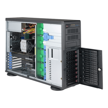 SuperWorkstation 5049A-T, 4U Tower, Intel® C621, 8x 3.5&quot; SAS/SATA Hotswap, 4x M.2 NVMe, 12x DDR4, 1x 10GBase-T and 1x 1GbE LAN ports, 1200W PSU