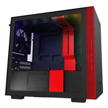 H Series H210i Tempered Glass, No PSU, Mini-ITX, Matte Black/Red, Mini Tower Case