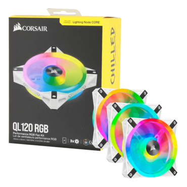 iCUE QL120 RGB 3 x 120mm, White, w/ Controller, RGB LEDs, 1500 RPM, 41.8 CFM, 26 dBA, Cooling Fans