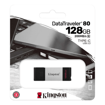 DataTraveler 80, 128GB, USB Type-C 3.2 Gen 1, Black/Silver, Flash Drive