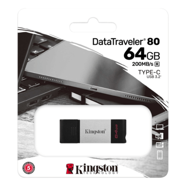 DataTraveler 80, 64GB, USB Type-C 3.2 Gen 1, Black/Silver, Flash Drive