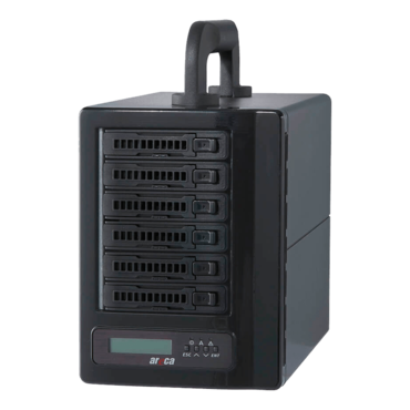 ARC-8050T3U-6M 6-bay Thunderbolt™ 3 / USB 3.2 Gen 2 to 12Gb/s SAS RAID Storage, Dual Core 1.2 GHz SAS ROC, 2GB DDR3 RAM, 6x SAS 12Gb/s, 2x Thunderbolt 3, Display Port, 150W PSU