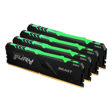 64GB (4 x 16GB) FURY Beast Dual-Rank, DDR4 2666MHz, CL16, Black, RGB LED, DIMM Memory