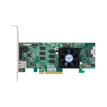 ARC-1886-8i, SAS 12Gb/s, 8-Port internal (1x SFF-8654), PCIe 4.0 x8, Controller with 8GB DDR4-2666 ECC, No Cables