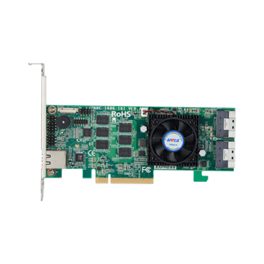 ARC-1886-16i, SAS 12Gb/s, 16-Port internal (2x SFF-8654), PCIe 4.0 x8, Controller with 8GB DDR4-2666 ECC, No Cables