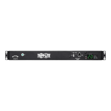 3.8kW 200–240V Single-Phase ATS/Monitored PDU - 8 C13 and 2 C19 Outlets, Dual C20 Inlets, 12 ft. Cords, Network Card, 1U, TAA Compliant