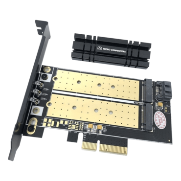 M.2 NVMe + M.2 SATA 80mm SSD PCIe x4 Adapter with Heat Sink