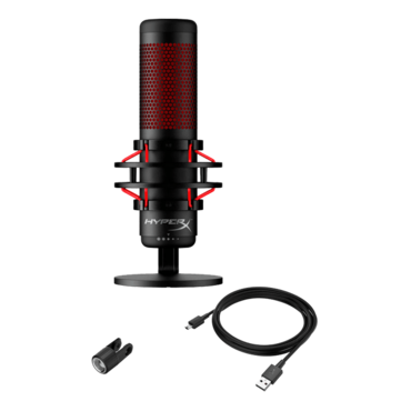 HyperX QuadCast, Anti-Vibration, 3 x 14 mm Electret Condenser, Red LED, Black/Red, Gaming Microphone