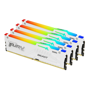 64GB (4 x 16GB) FURY Beast DDR5 5200MT/s, CL40, White, RGB LED, DIMM Memory