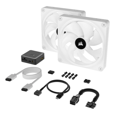 iCUE LINK QX140 RGB 2 x 140mm, White, w/ Controller, RGB LEDs, 2000 RPM, 82.5 CFM, 37 dBA, Cooling Fans