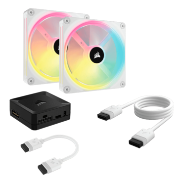 iCUE LINK QX140 RGB 2 x 140mm, w/ Hub, White, RGB LEDs, 2000 RPM, 82.5 CFM, 37 dBA, Cooling Fans