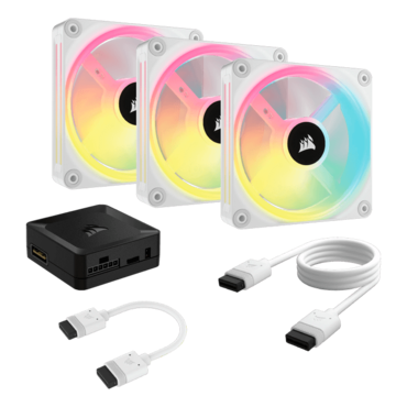 iCUE LINK QX120 RGB 3 x 120mm, w/ Hub, White, RGB LEDs, 2400 RPM, 63.1 CFM, 37 dBA, Cooling Fans