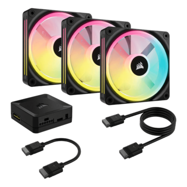 iCUE LINK QX120 RGB 3 x 120mm, w/ Hub, Black, RGB LEDs, 2400 RPM, 63.1 CFM, 37 dBA, Cooling Fans